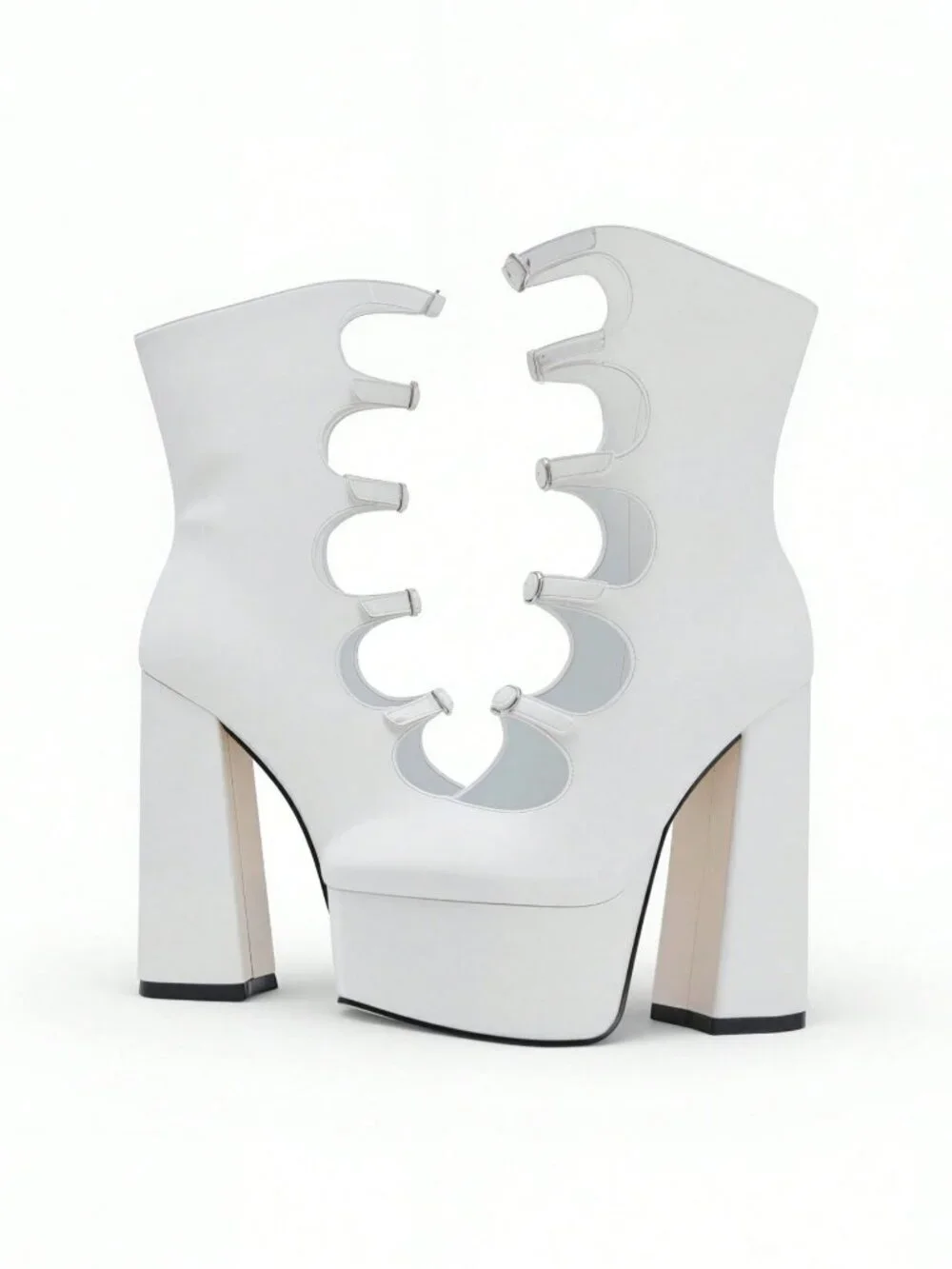 Glamorous Women's Round Toe Cut-Out Platform Chunky Heel Buckle Straps Ankle Boo